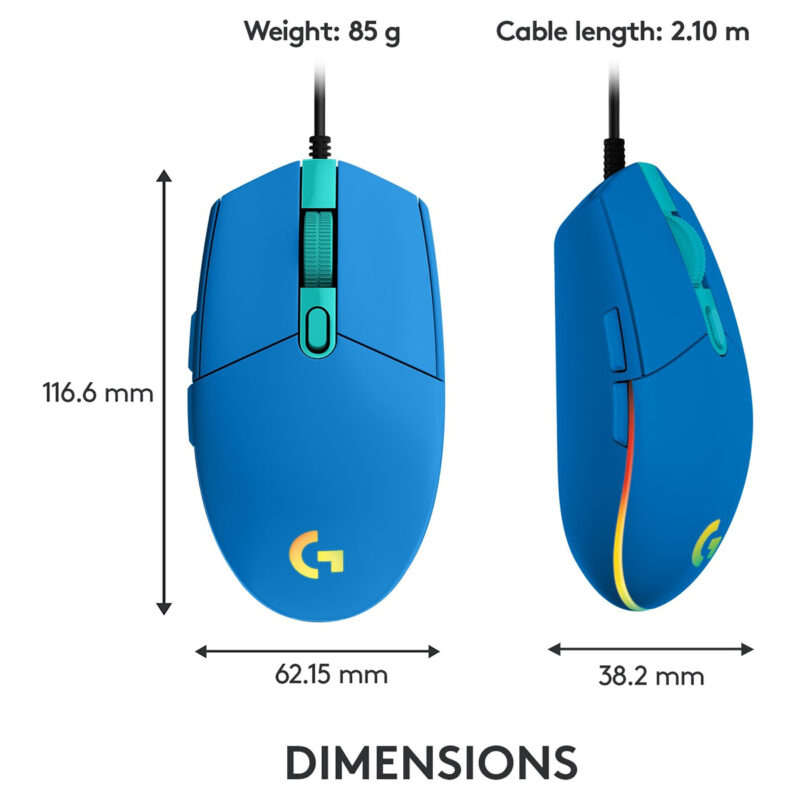 Logitech G102 LIGHTSYNC 8,000 DPI RGB Wired Gaming Mouse - Blue - Image 2