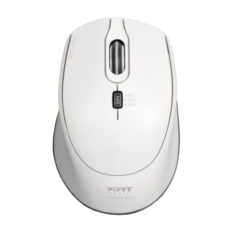 Port Connect Silent 1600DPI 3 Button Wireless Mouse - White